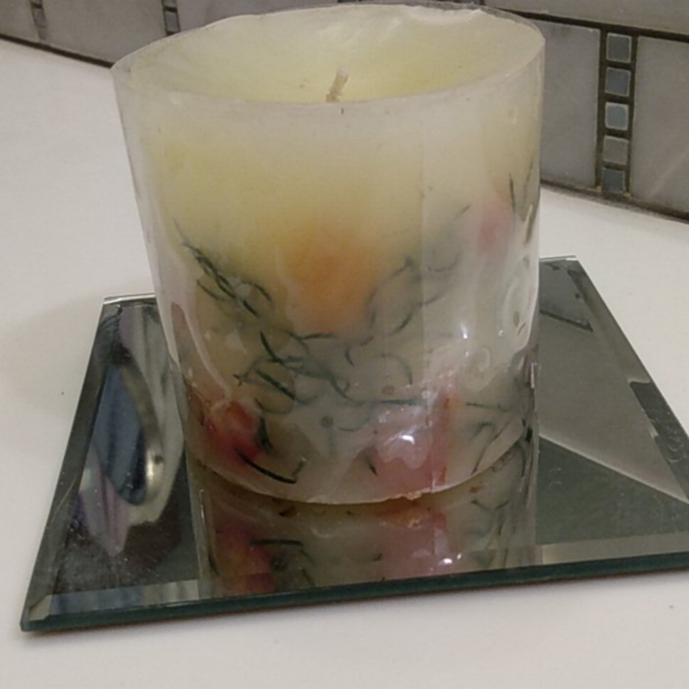 Yellow, Floral Candle approx. 3"x3"